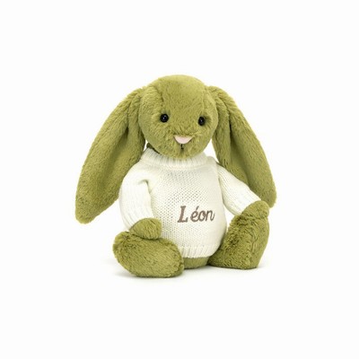 Jellycat Bashful Moss Bunny with Cream Jumper USA | 61953ZLGJ